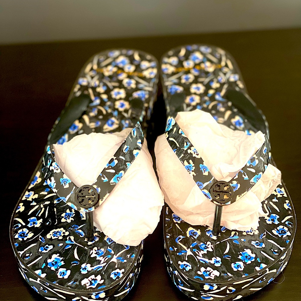 Tory Burch printed wedge flip flops